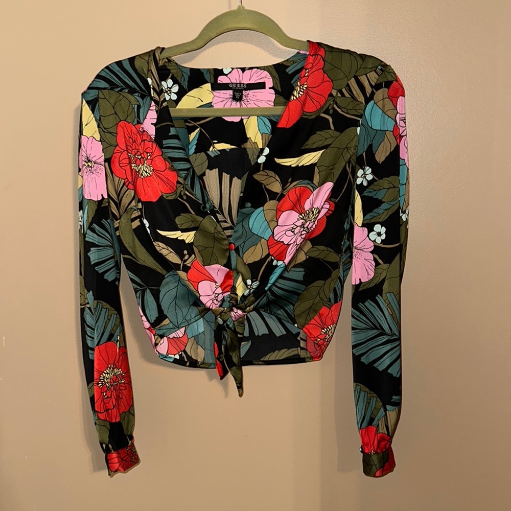 GUESS floral tie blouse